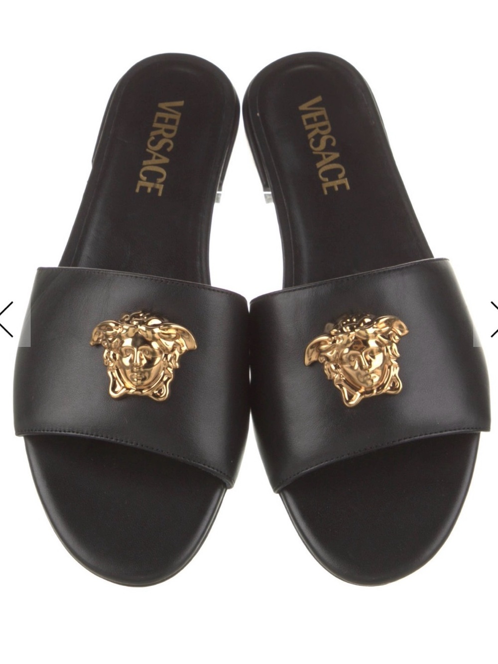 Versace Black Leather Medusa Slide Sandals with Gold Emblem